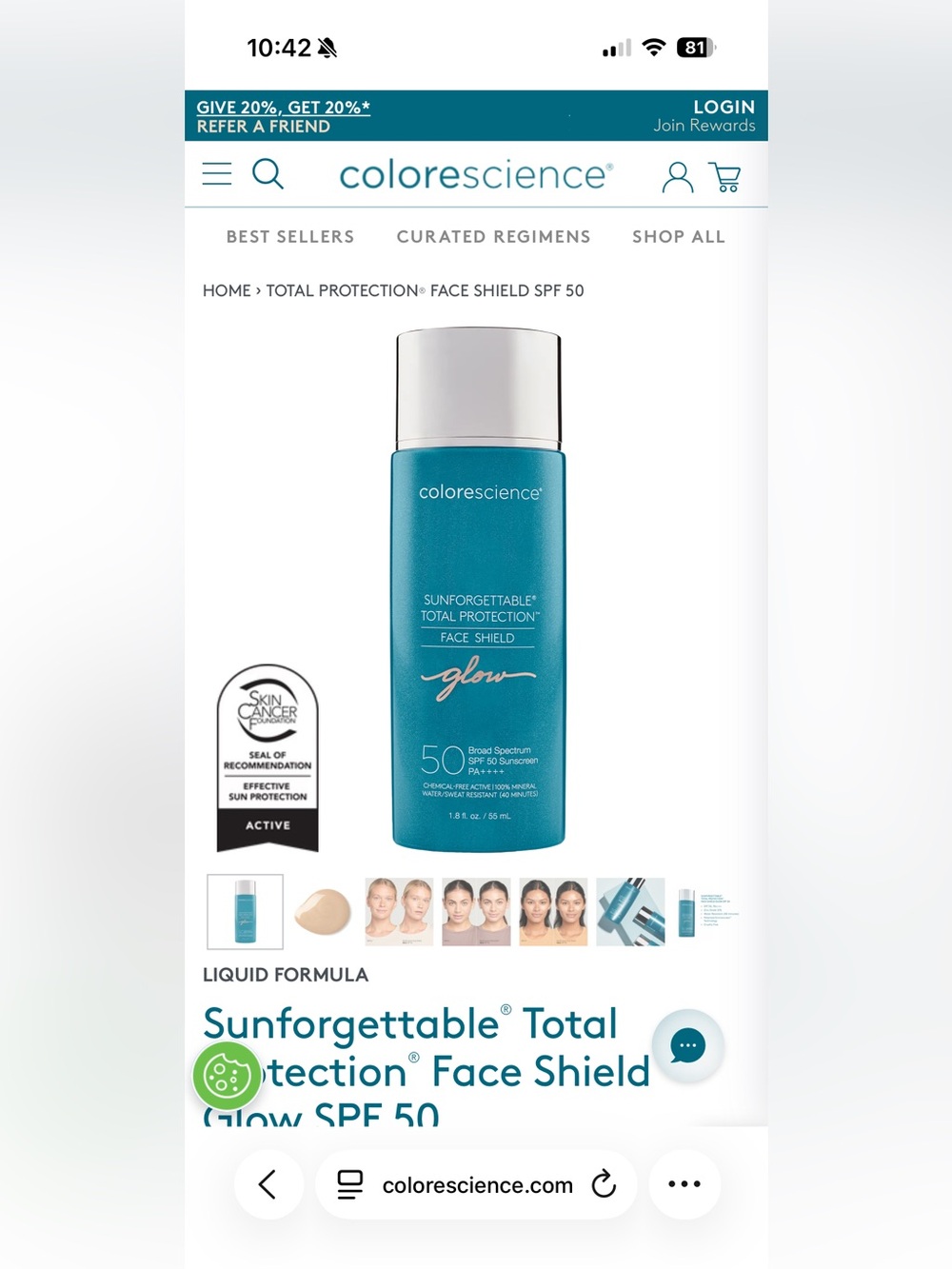 Colorescience Face Shield™ Glow Sunforgettable Total Protection 
 Shield SPF 50